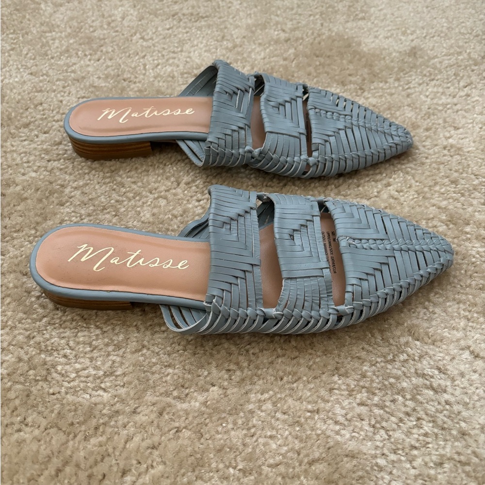 Matisse Women’s Woven Leather Pointed Toe Slip on Mule Blue NEW 7